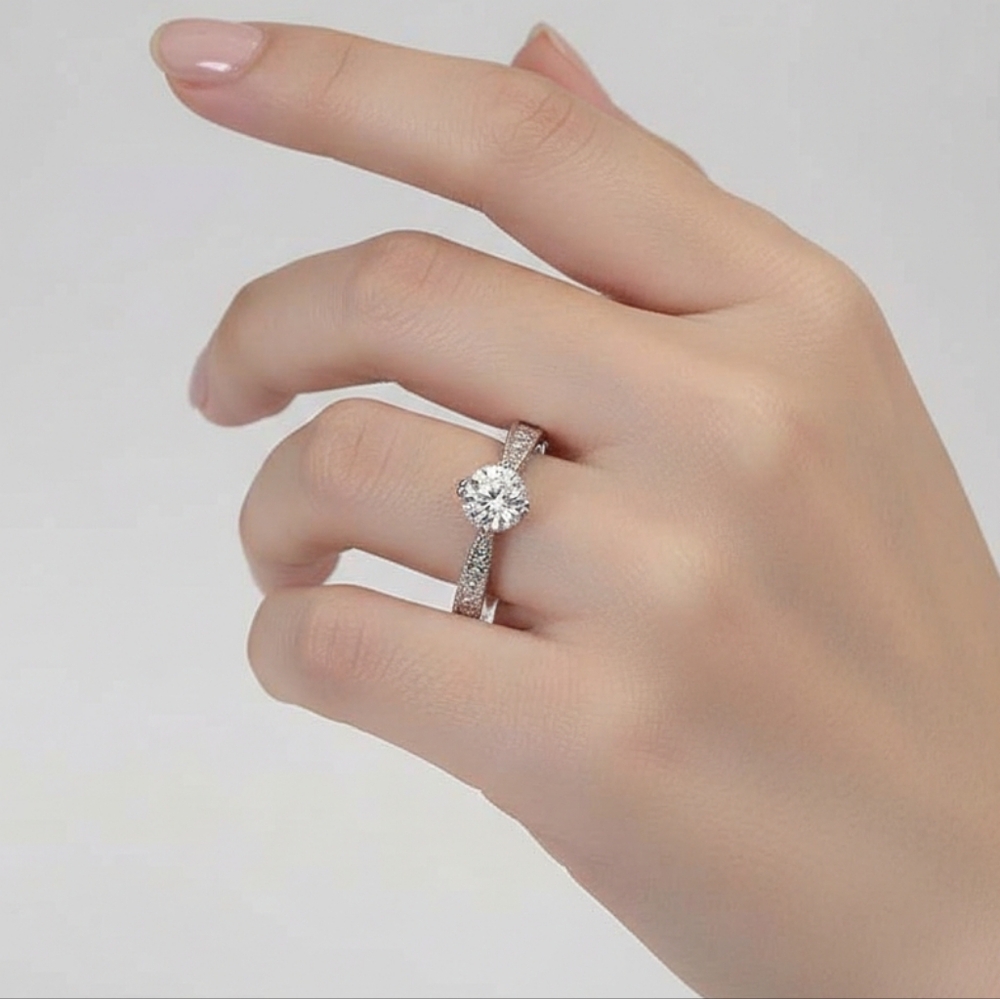New 1 Carat Engraved 14 K Gold Plated Over Brass Moissanite Ring